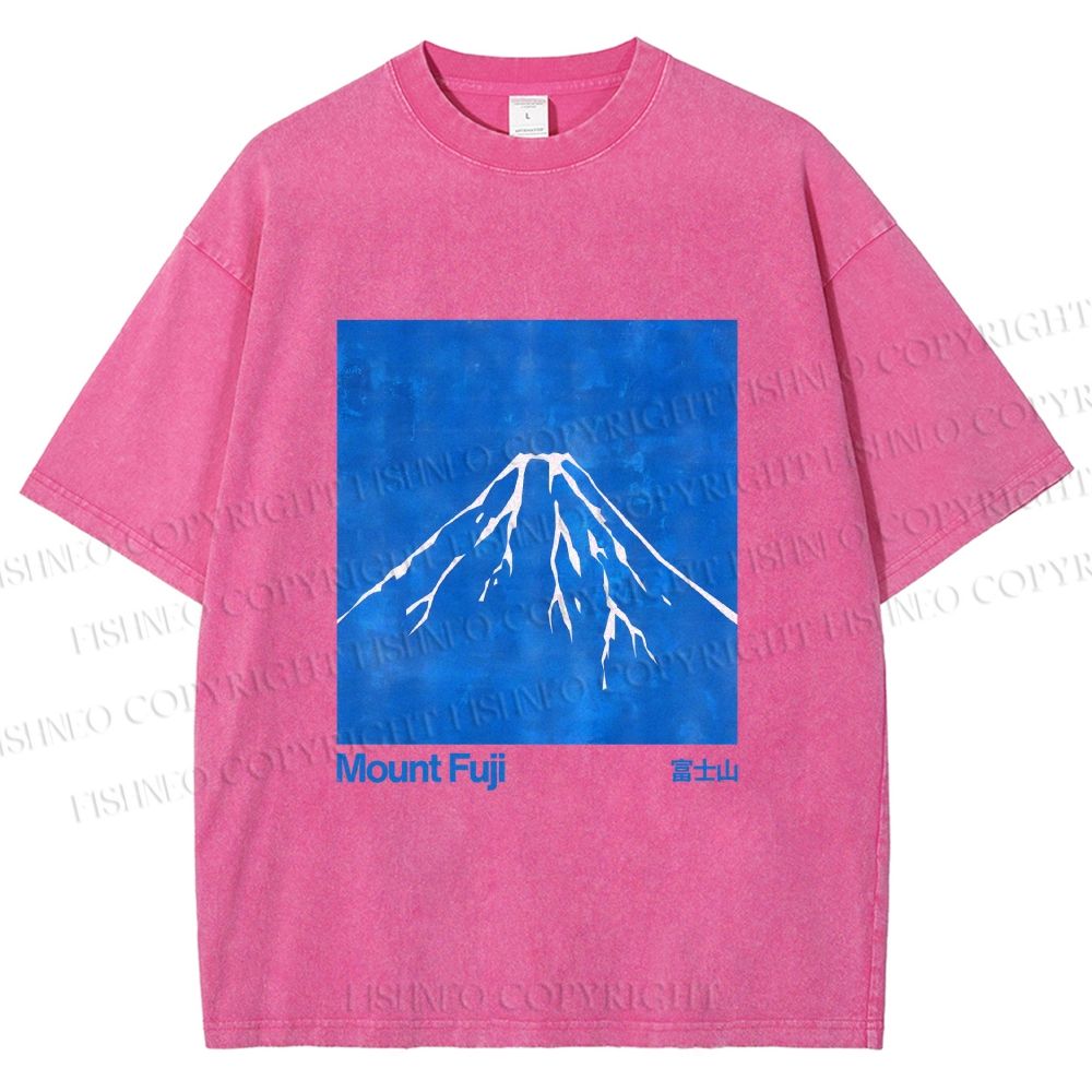 Unisex Blue Mt Fuji Printed Washed Tee