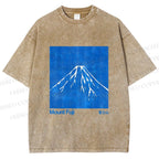 Unisex Blue Mt Fuji Printed Washed Tee