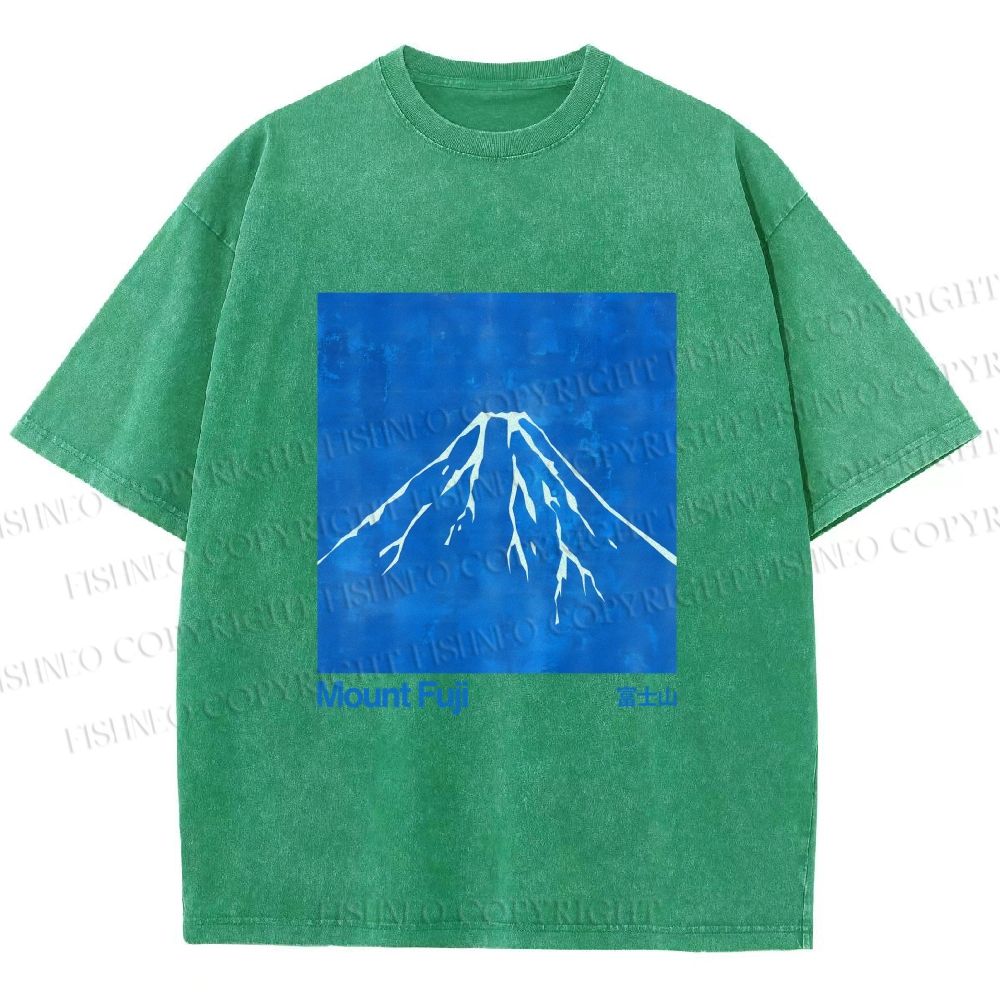 Unisex Blue Mt Fuji Printed Washed Tee
