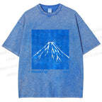 Unisex Blue Mt Fuji Printed Washed Tee