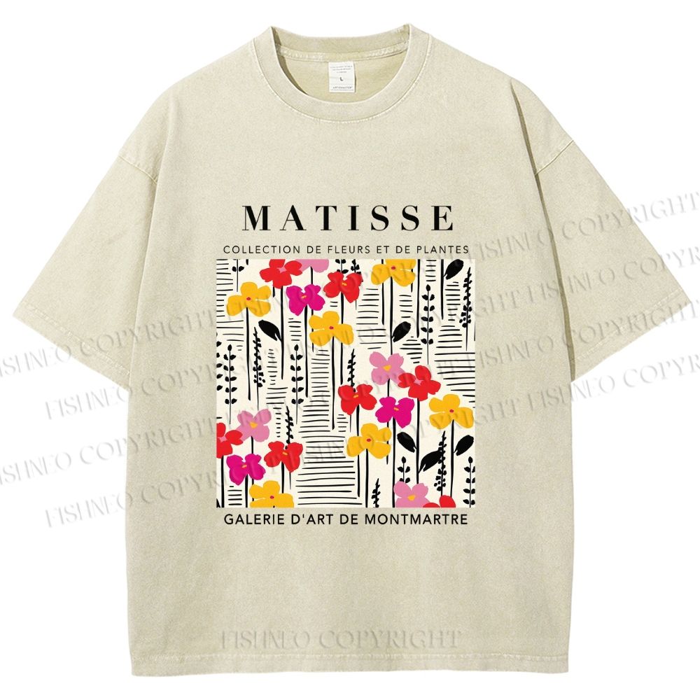 Unisex Henri Matisse Flowers in Line Printed Washed Tee