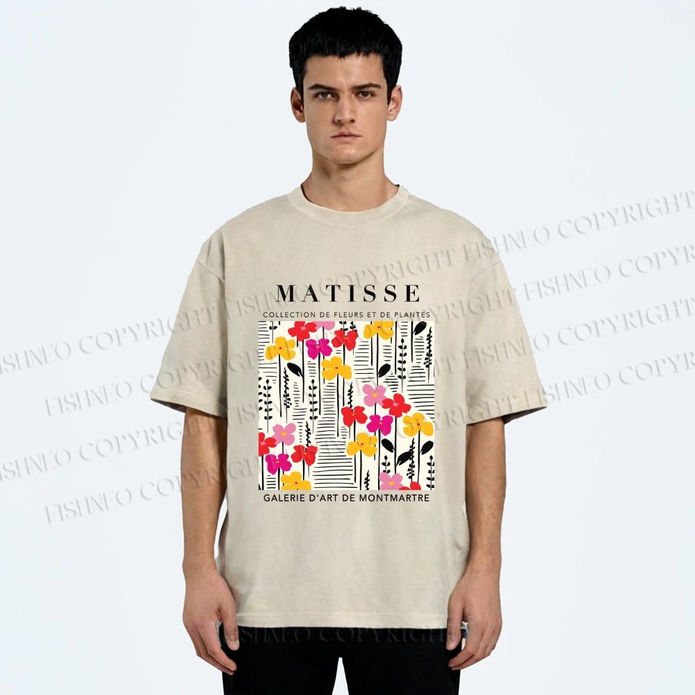 Unisex Henri Matisse Flowers in Line Printed Washed Tee