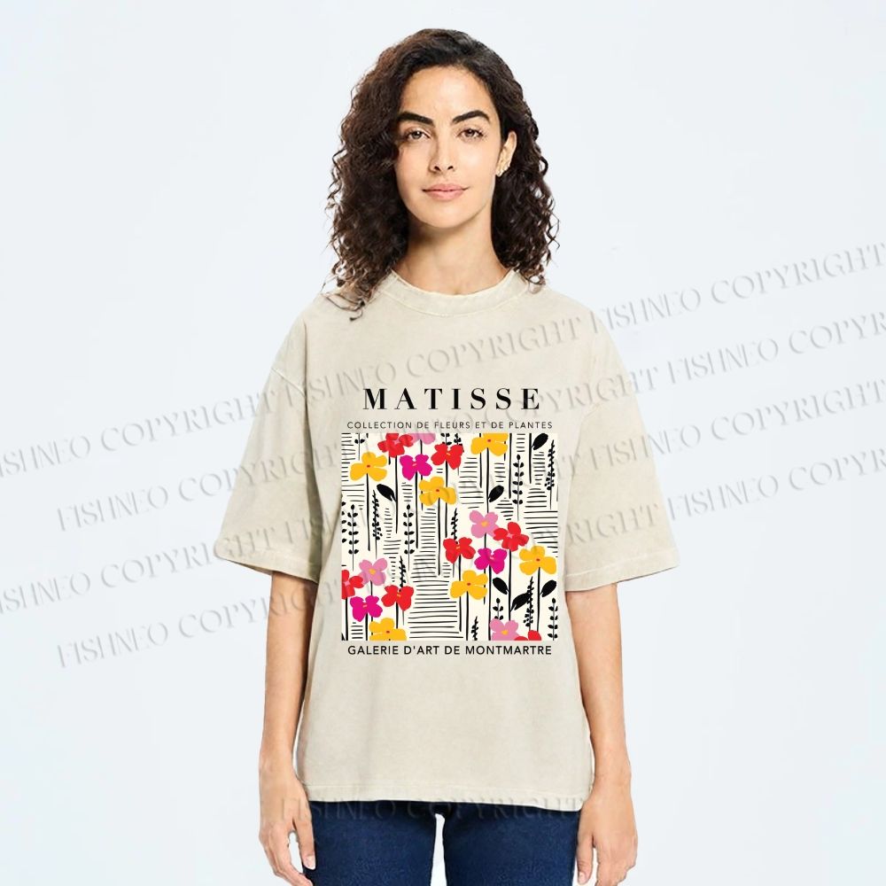 Unisex Henri Matisse Flowers in Line Printed Washed Tee