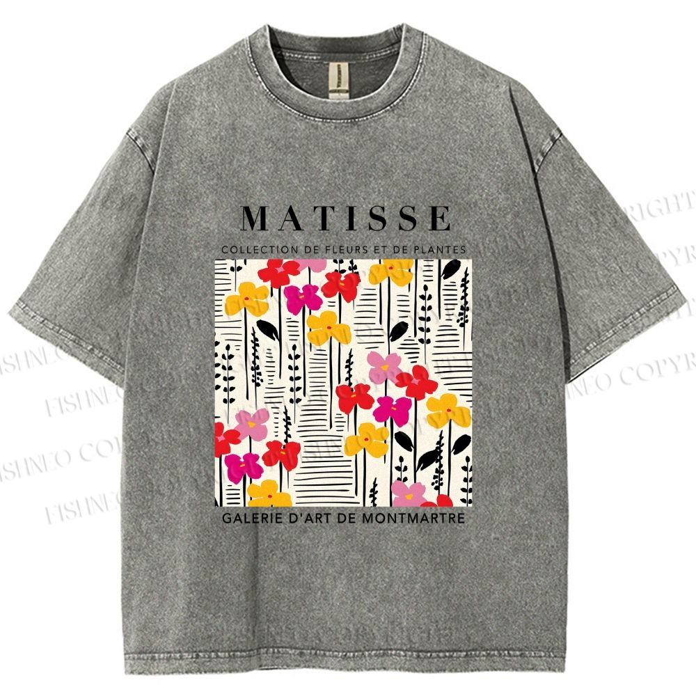 Unisex Henri Matisse Flowers in Line Printed Washed Tee