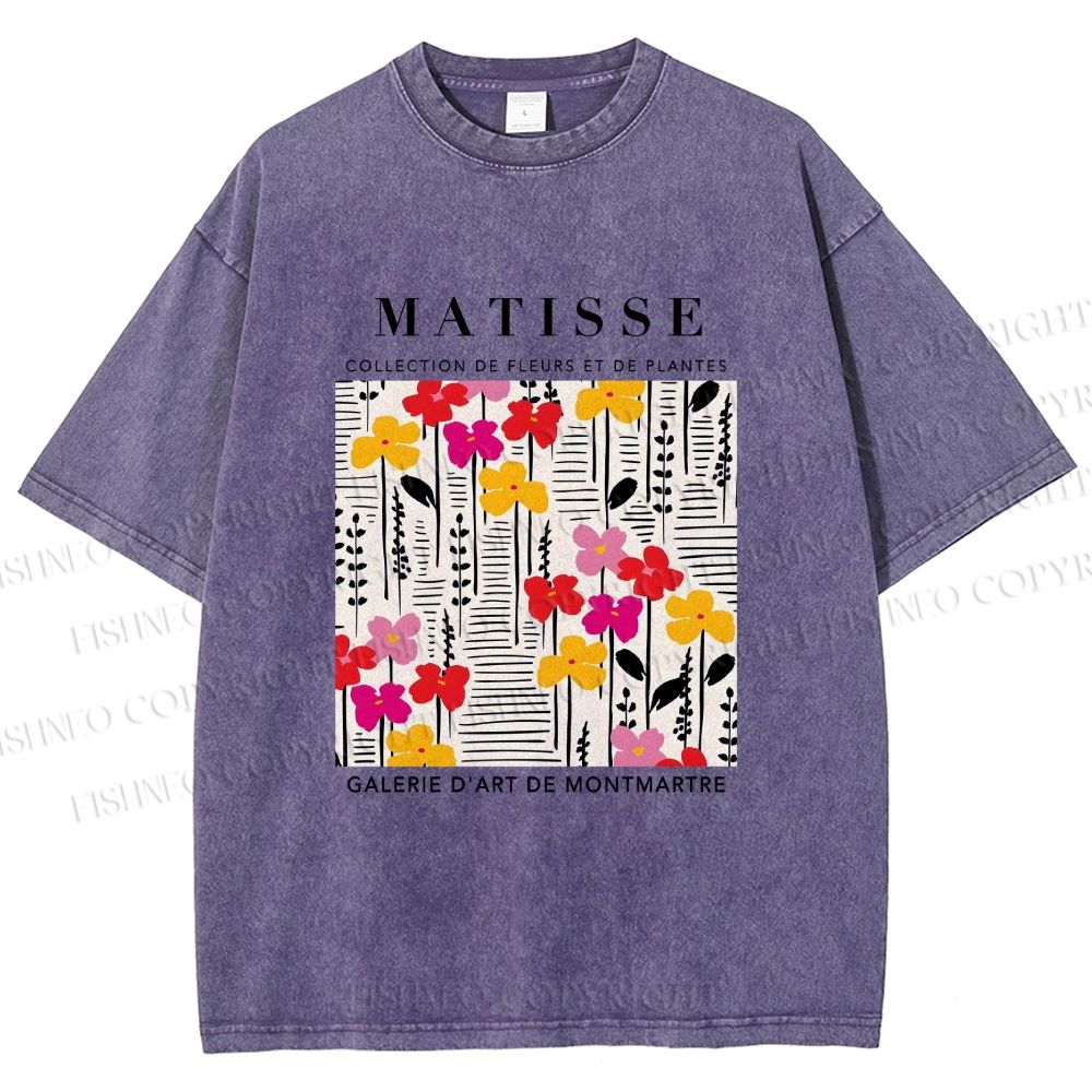 Unisex Henri Matisse Flowers in Line Printed Washed Tee