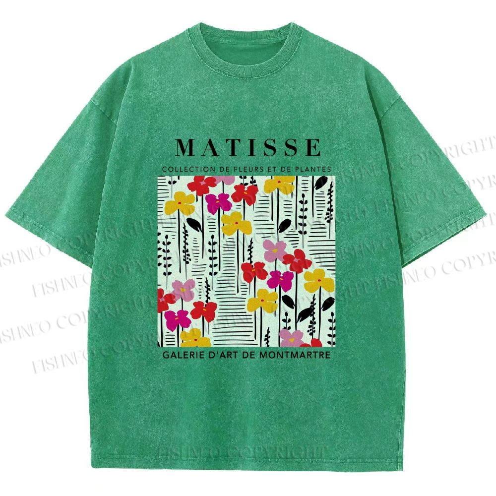 Unisex Henri Matisse Flowers in Line Printed Washed Tee