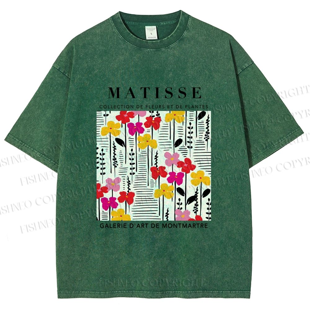 Unisex Henri Matisse Flowers in Line Printed Washed Tee