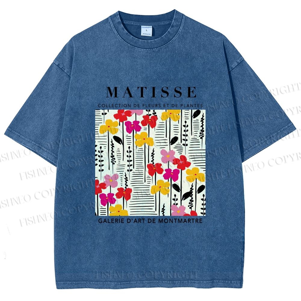 Unisex Henri Matisse Flowers in Line Printed Washed Tee