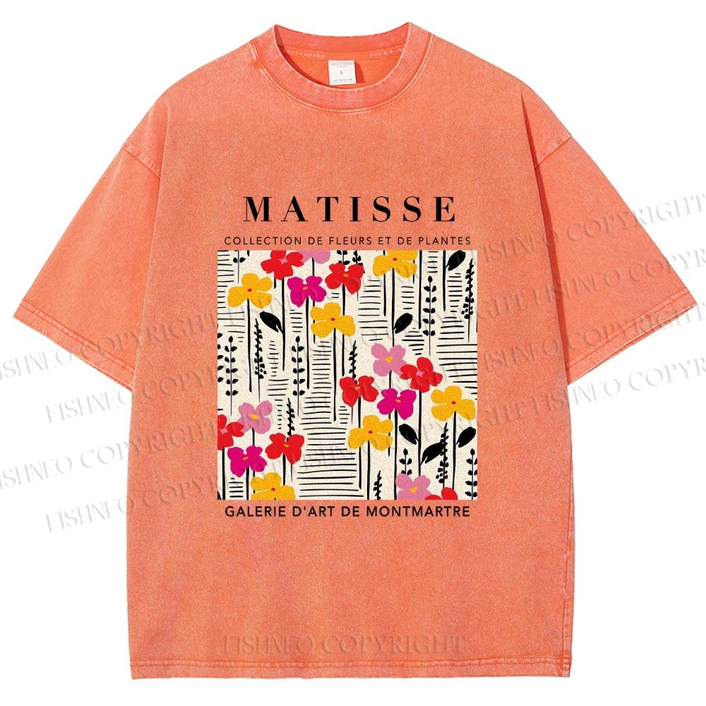 Unisex Henri Matisse Flowers in Line Printed Washed Tee