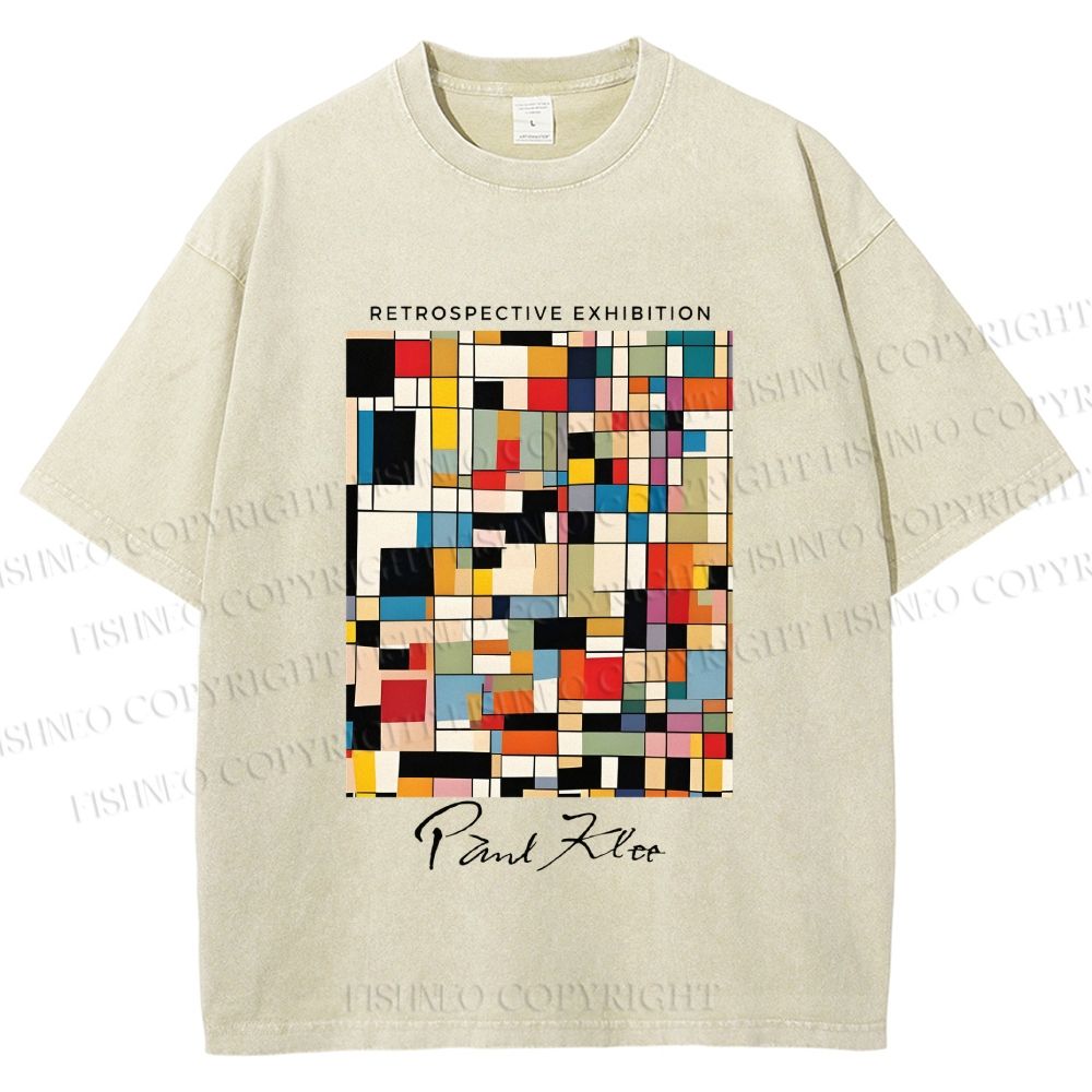 Unisex Paul Klee Colored Squares Printed Washed Tee