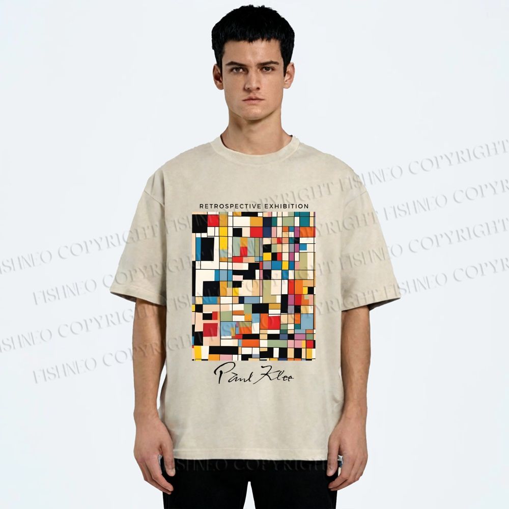 Unisex Paul Klee Colored Squares Printed Washed Tee