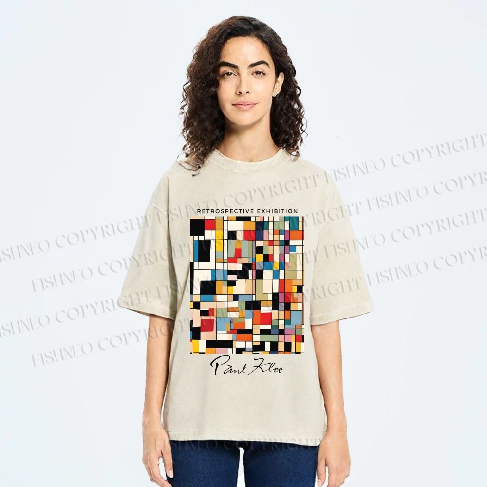 Unisex Paul Klee Colored Squares Printed Washed Tee