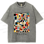 Unisex Paul Klee Colored Squares Printed Washed Tee
