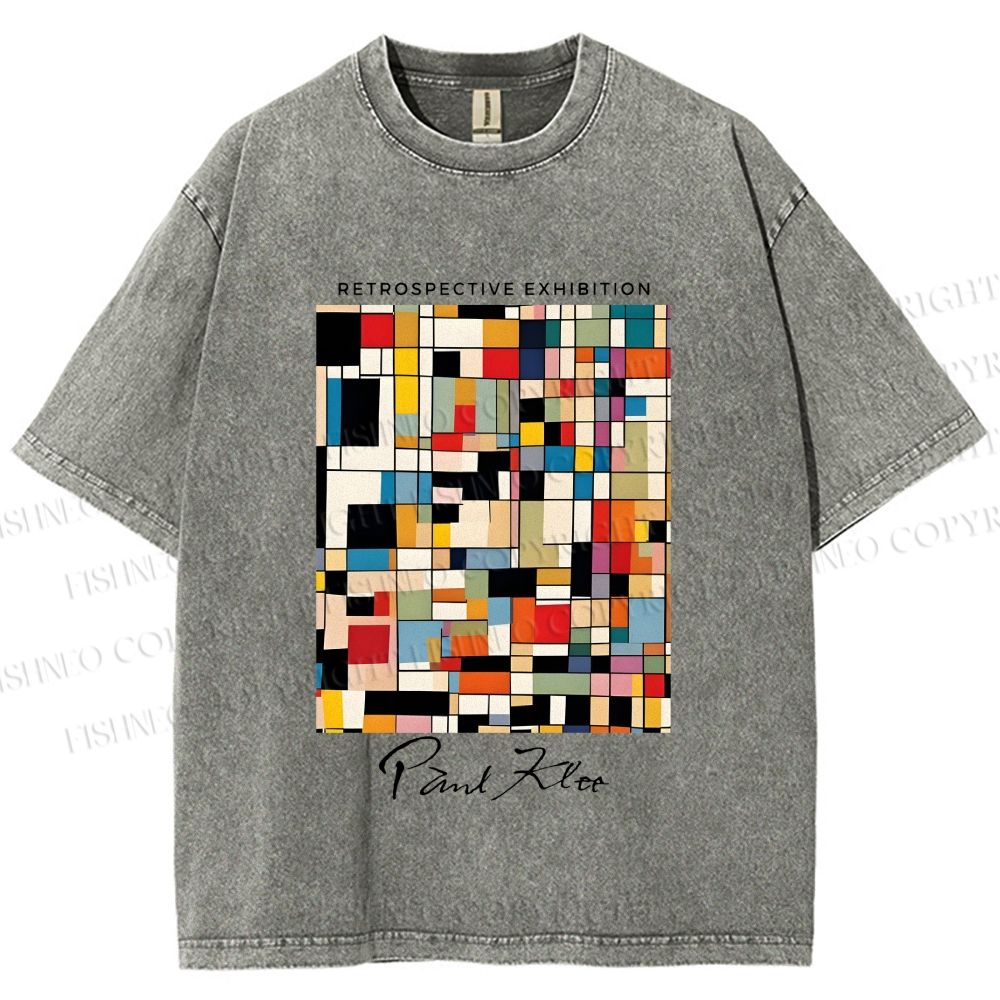 Unisex Paul Klee Colored Squares Printed Washed Tee