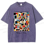 Unisex Paul Klee Colored Squares Printed Washed Tee