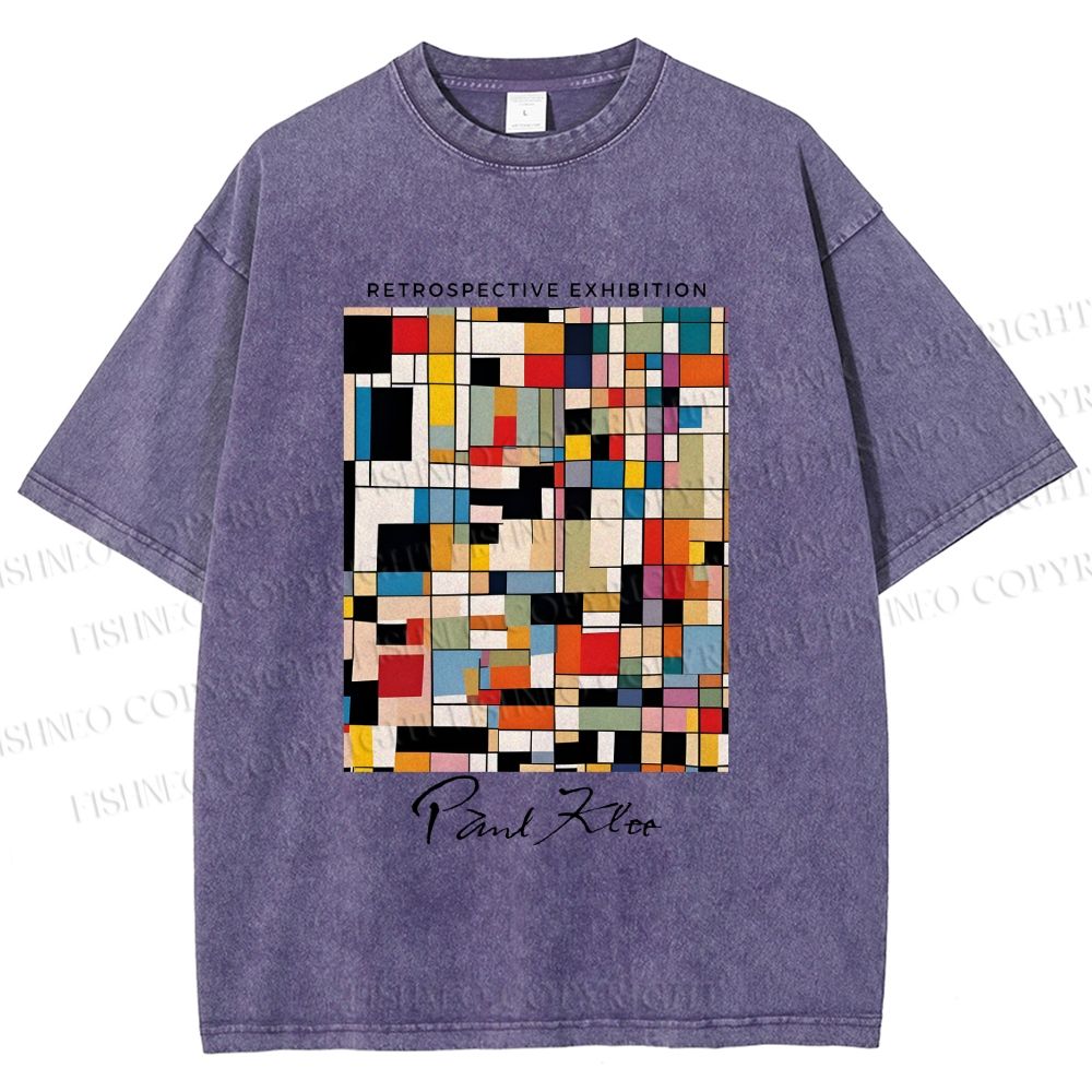Unisex Paul Klee Colored Squares Printed Washed Tee