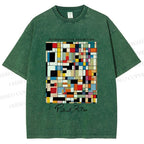 Unisex Paul Klee Colored Squares Printed Washed Tee