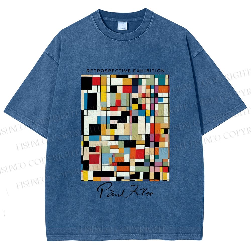 Unisex Paul Klee Colored Squares Printed Washed Tee