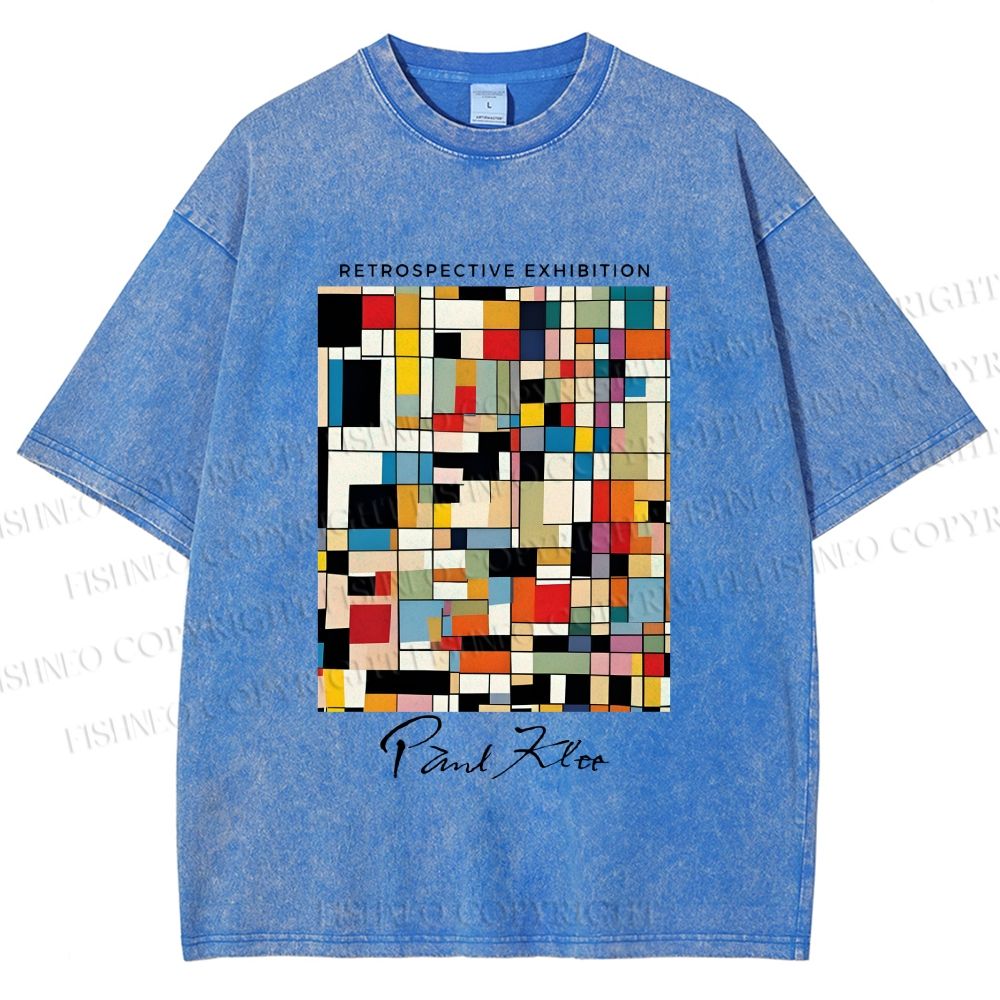 Unisex Paul Klee Colored Squares Printed Washed Tee