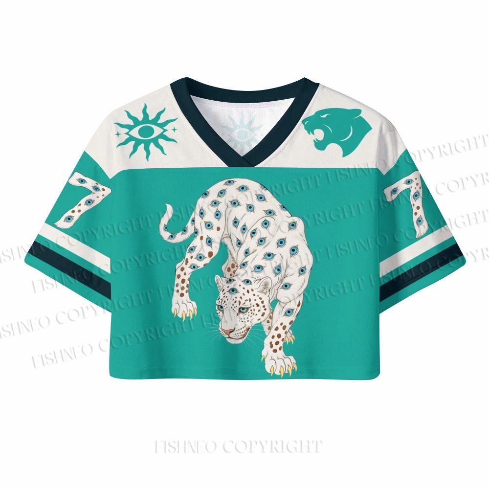White Panther With Eyes Crop Sport Jersey Shirts