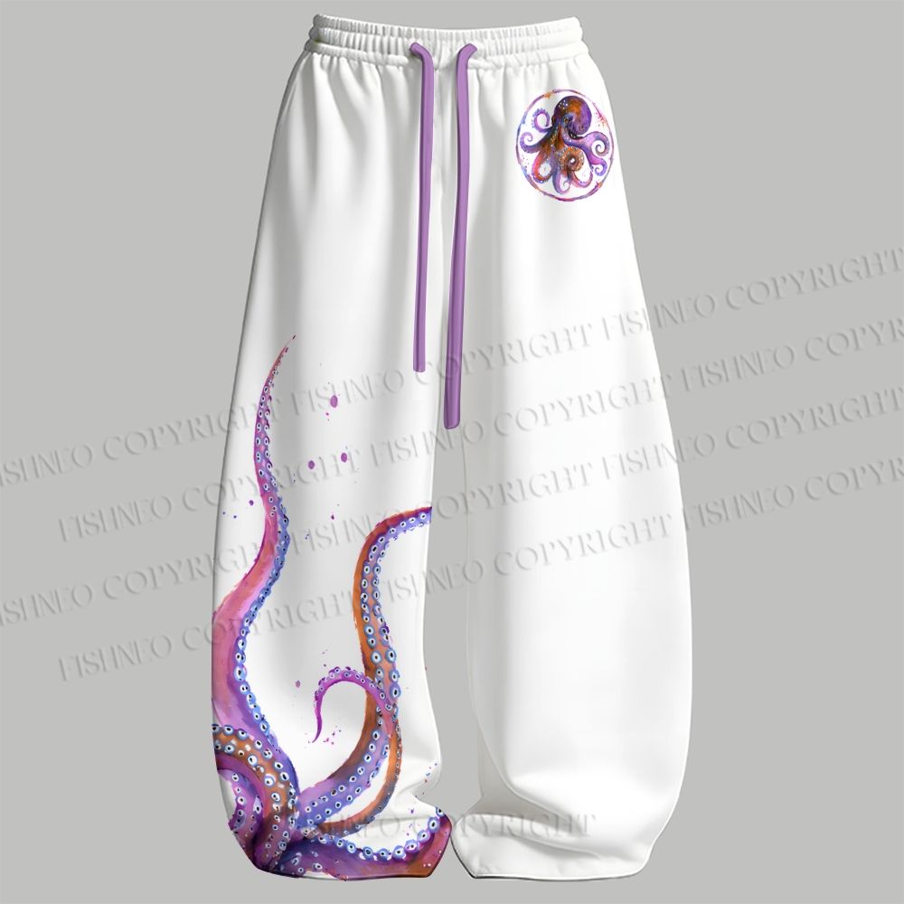 Men's Purple Octopus Splashed with Ink Sleeveless Tank Top & Elasticated Trousers pants Two-Piece Streetwear Set