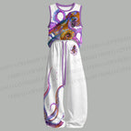 Unisex Purple Octopus Splashed with Ink Loose Tank Top Set