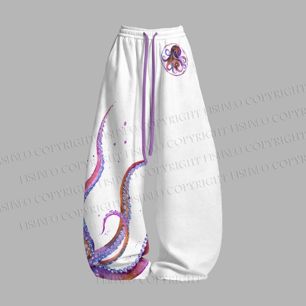 Unisex Purple Octopus Splashed with Ink Loose Tank Top Set