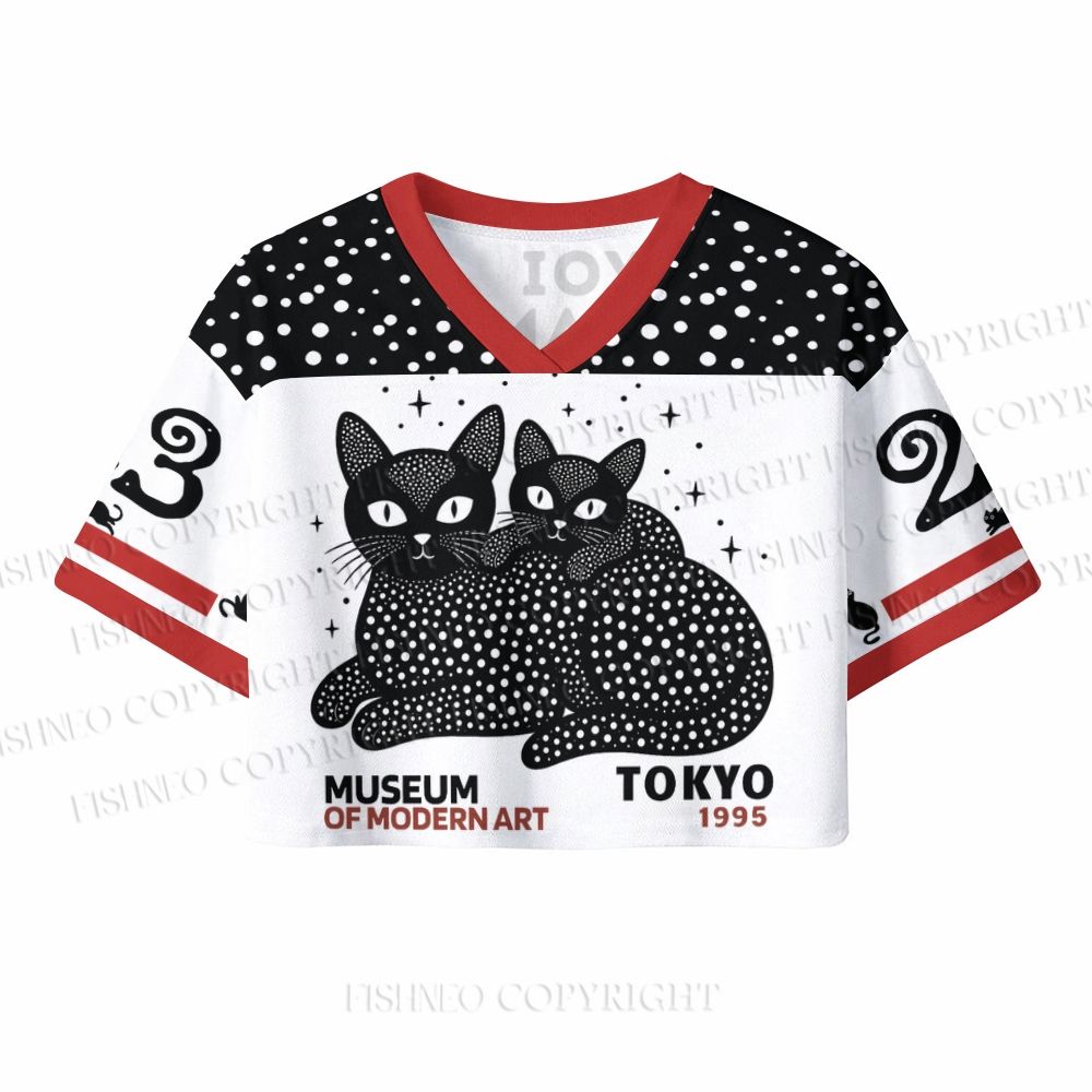 Yayoi Kusama Black Cat Crop Sport Jersey Shirts