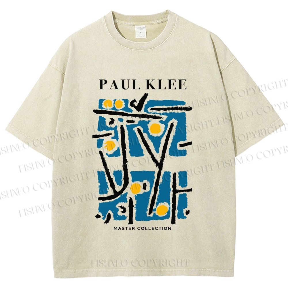 Unisex Paul Klee Blue Block Printed Washed Tee