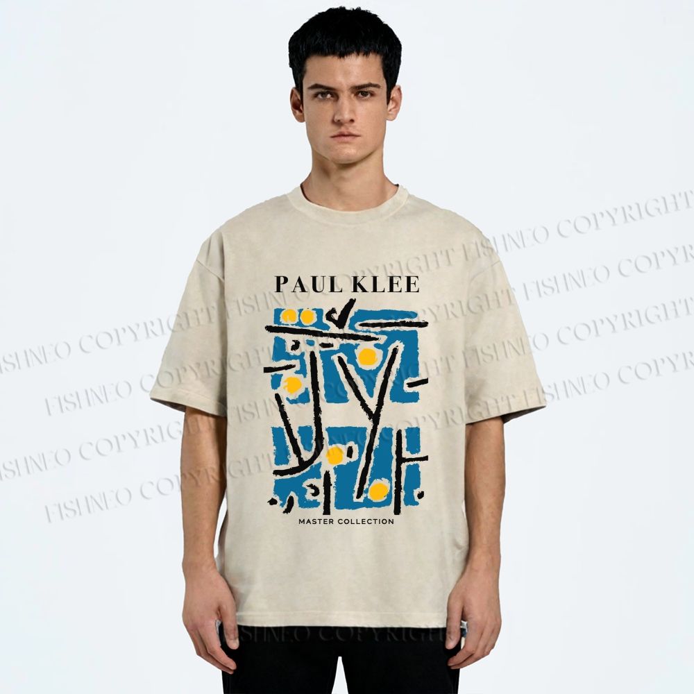 Unisex Paul Klee Blue Block Printed Washed Tee