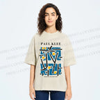 Unisex Paul Klee Blue Block Printed Washed Tee