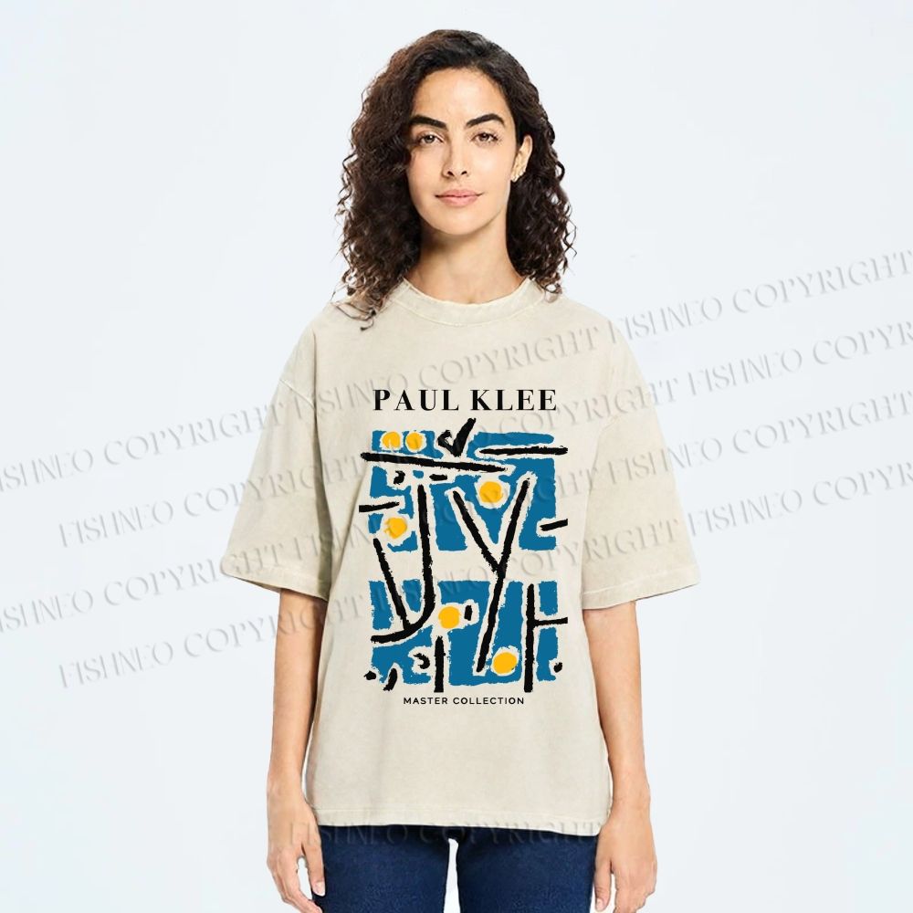 Unisex Paul Klee Blue Block Printed Washed Tee