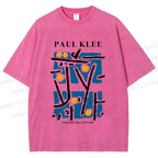 Unisex Paul Klee Blue Block Printed Washed Tee