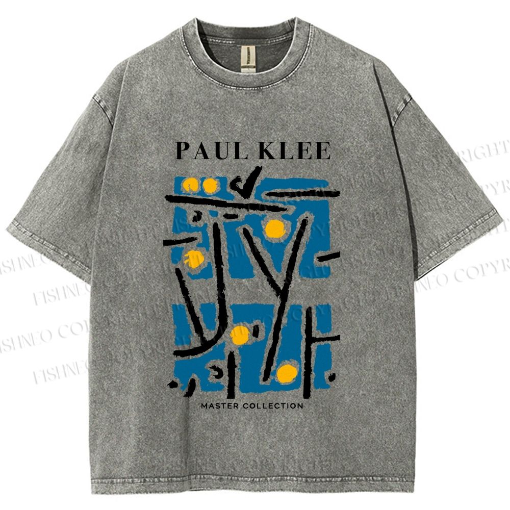 Unisex Paul Klee Blue Block Printed Washed Tee