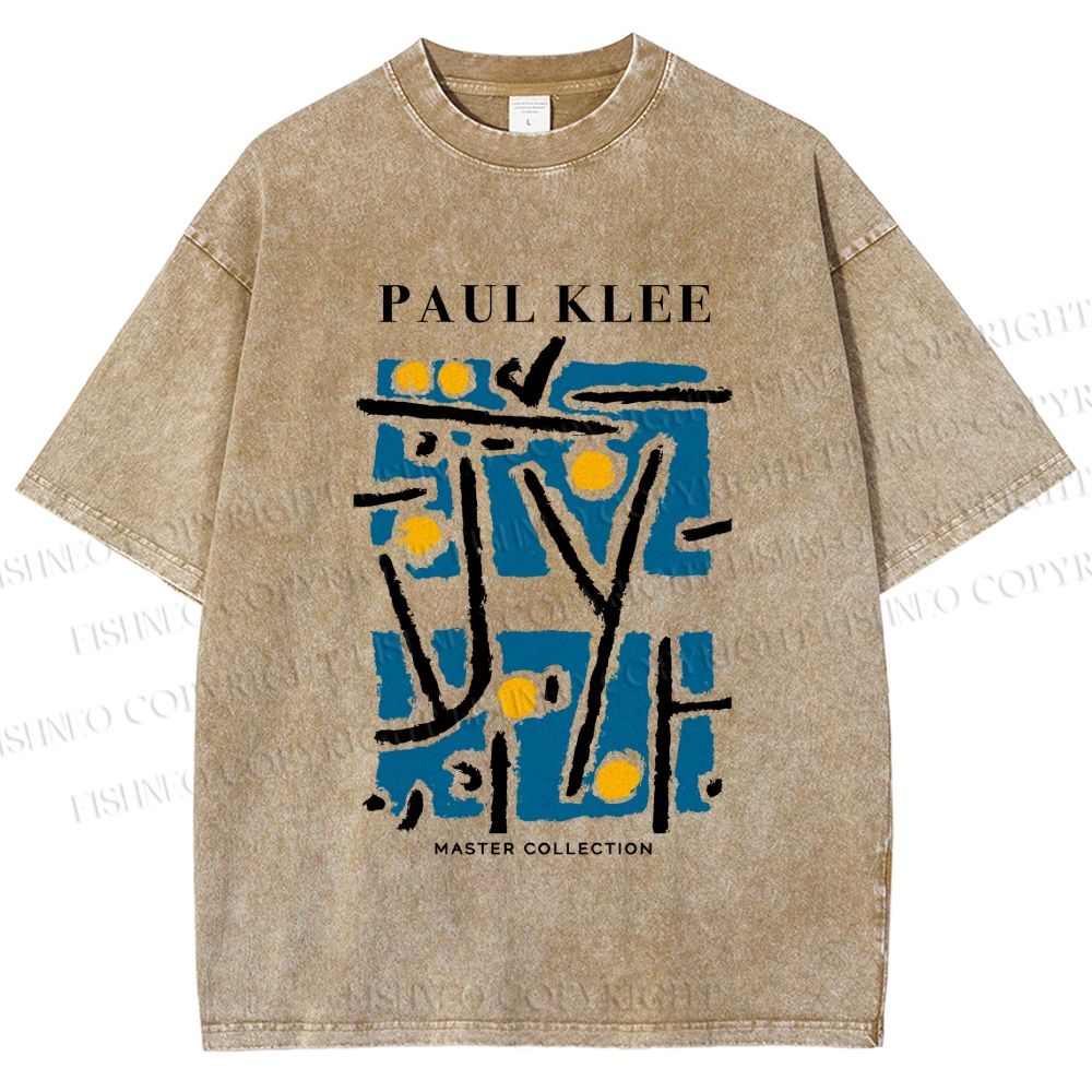 Unisex Paul Klee Blue Block Printed Washed Tee