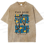 Unisex Paul Klee Blue Block Printed Washed Tee