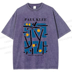 Unisex Paul Klee Blue Block Printed Washed Tee
