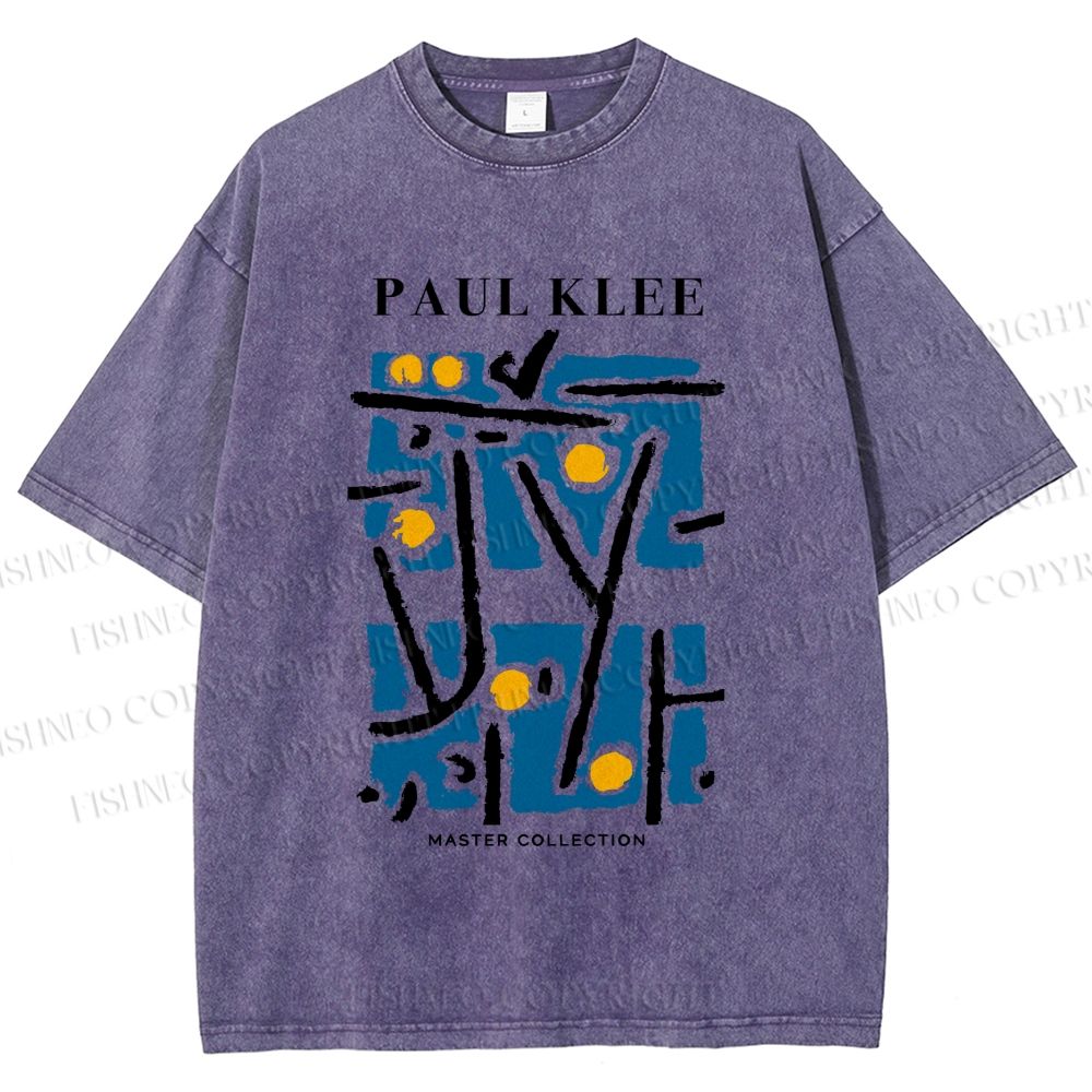 Unisex Paul Klee Blue Block Printed Washed Tee