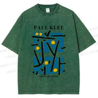 Unisex Paul Klee Blue Block Printed Washed Tee