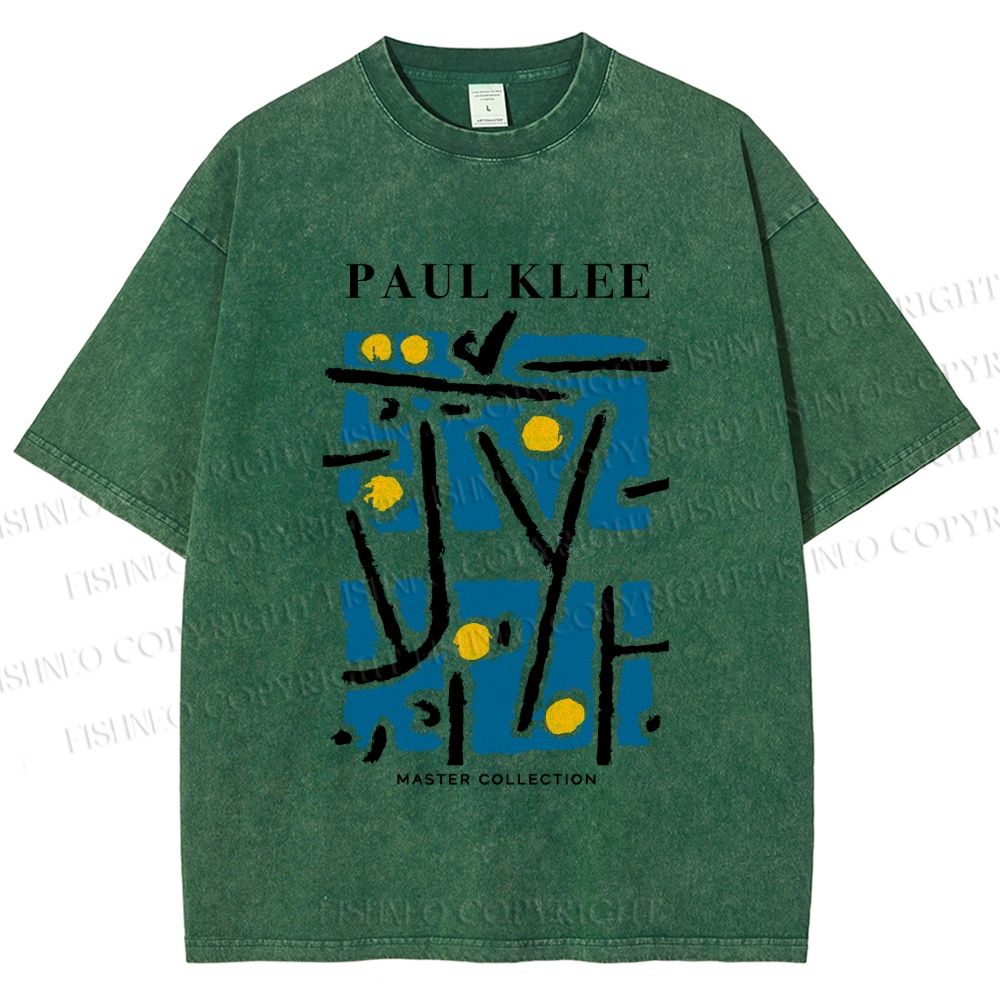 Unisex Paul Klee Blue Block Printed Washed Tee