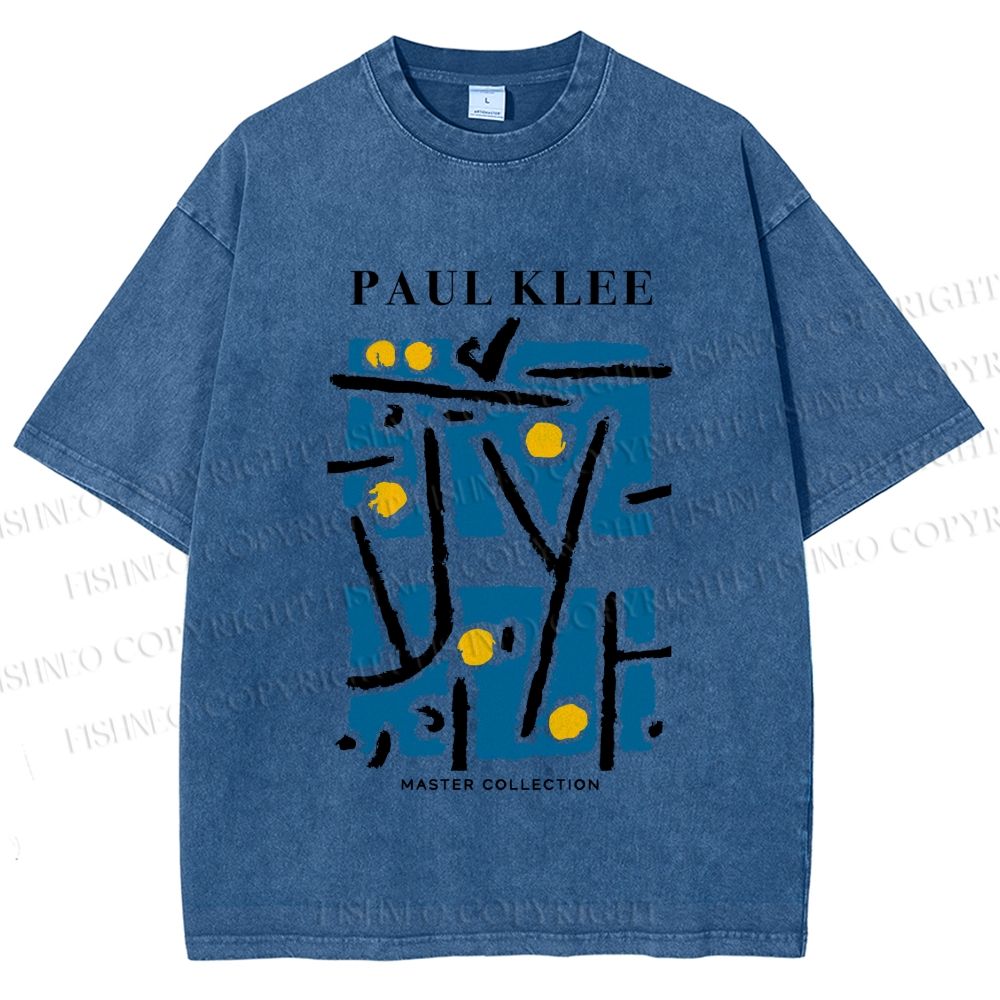 Unisex Paul Klee Blue Block Printed Washed Tee
