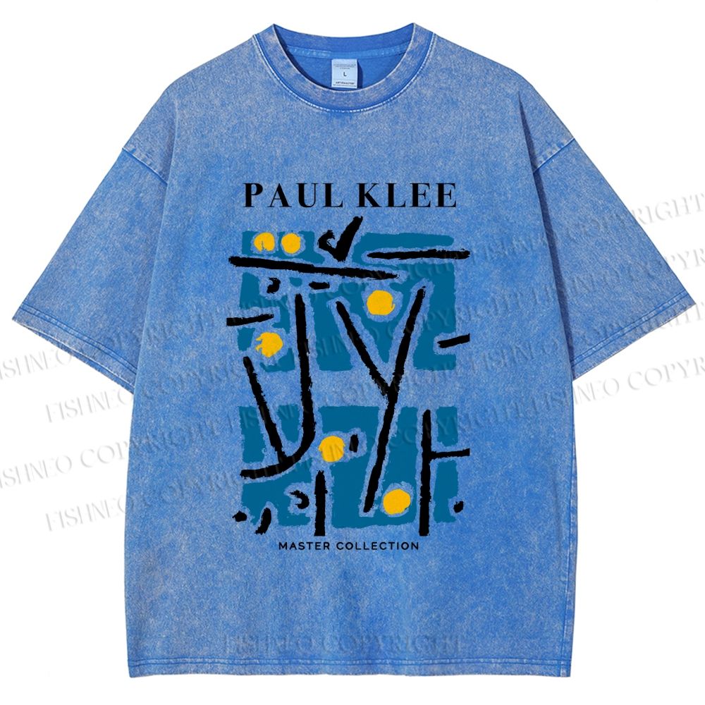 Unisex Paul Klee Blue Block Printed Washed Tee