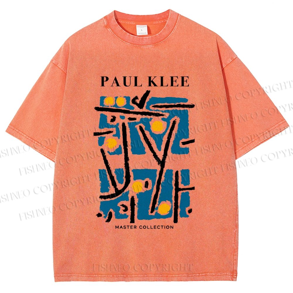Unisex Paul Klee Blue Block Printed Washed Tee
