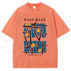Unisex Paul Klee Blue Block Printed Washed Tee