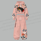 Women's Yayoi Kusama Bee Cropped Long Sleeve Hoodie & High Waist Jogger Pants Two Piece Tracksuit Set