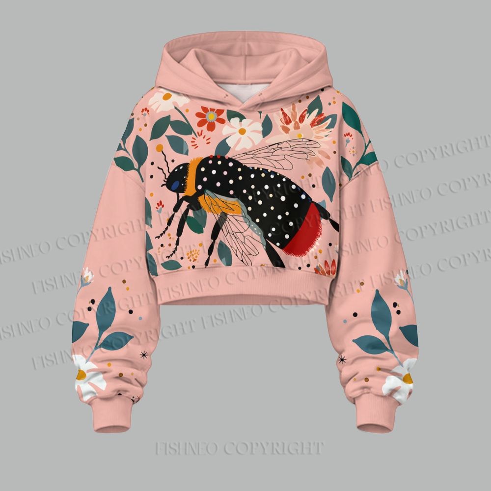 Women's Yayoi Kusama Bee Cropped Long Sleeve Hoodie & High Waist Jogger Pants Two Piece Tracksuit Set