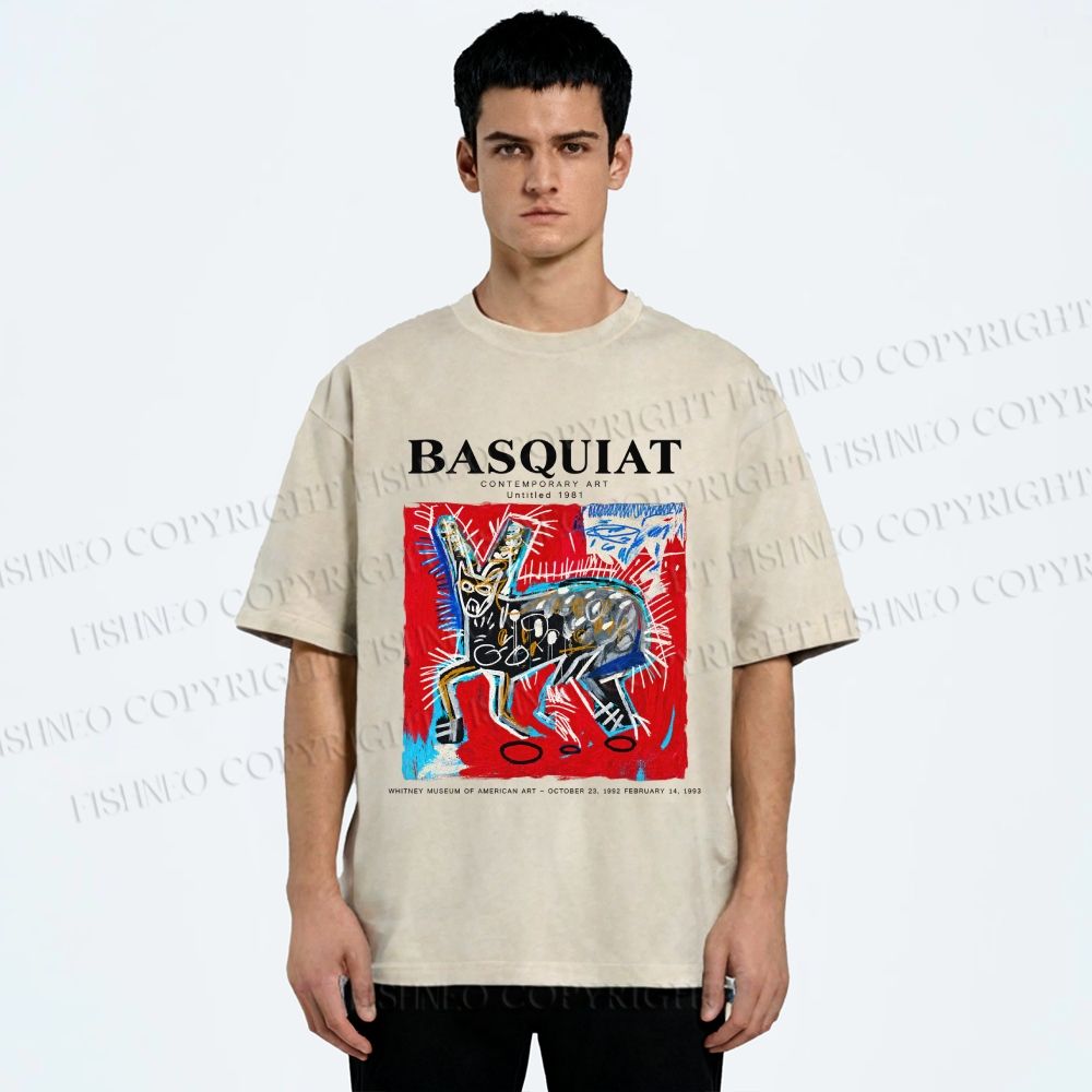 Unisex Jean-Michel Basquiat Red Rabbit Printed Washed Tee
