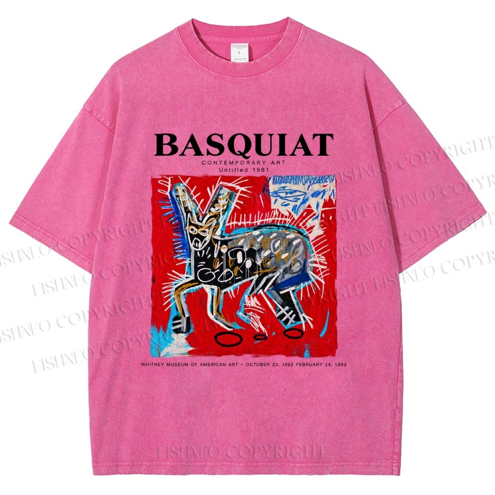 Unisex Jean-Michel Basquiat Red Rabbit Printed Washed Tee