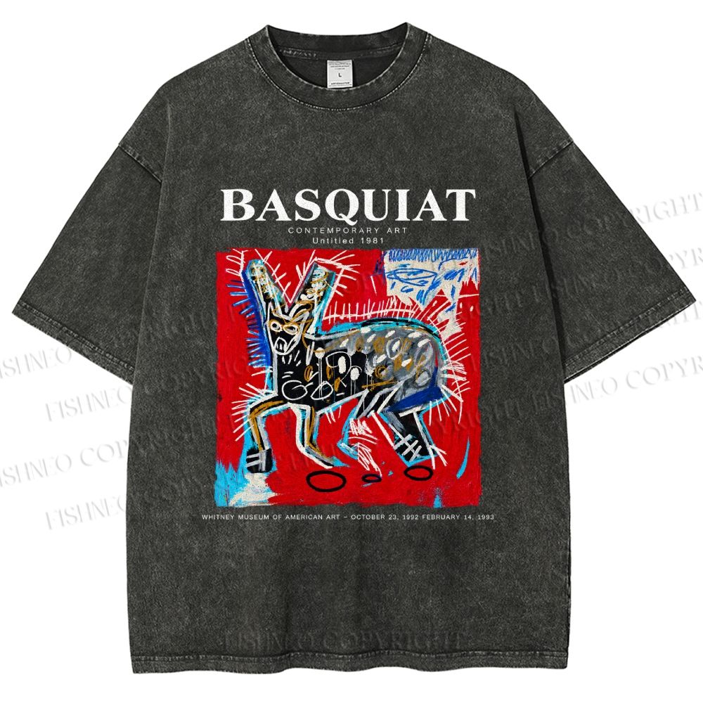 Unisex Jean-Michel Basquiat Red Rabbit Printed Washed Tee