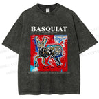 Unisex Jean-Michel Basquiat Red Rabbit Printed Washed Tee